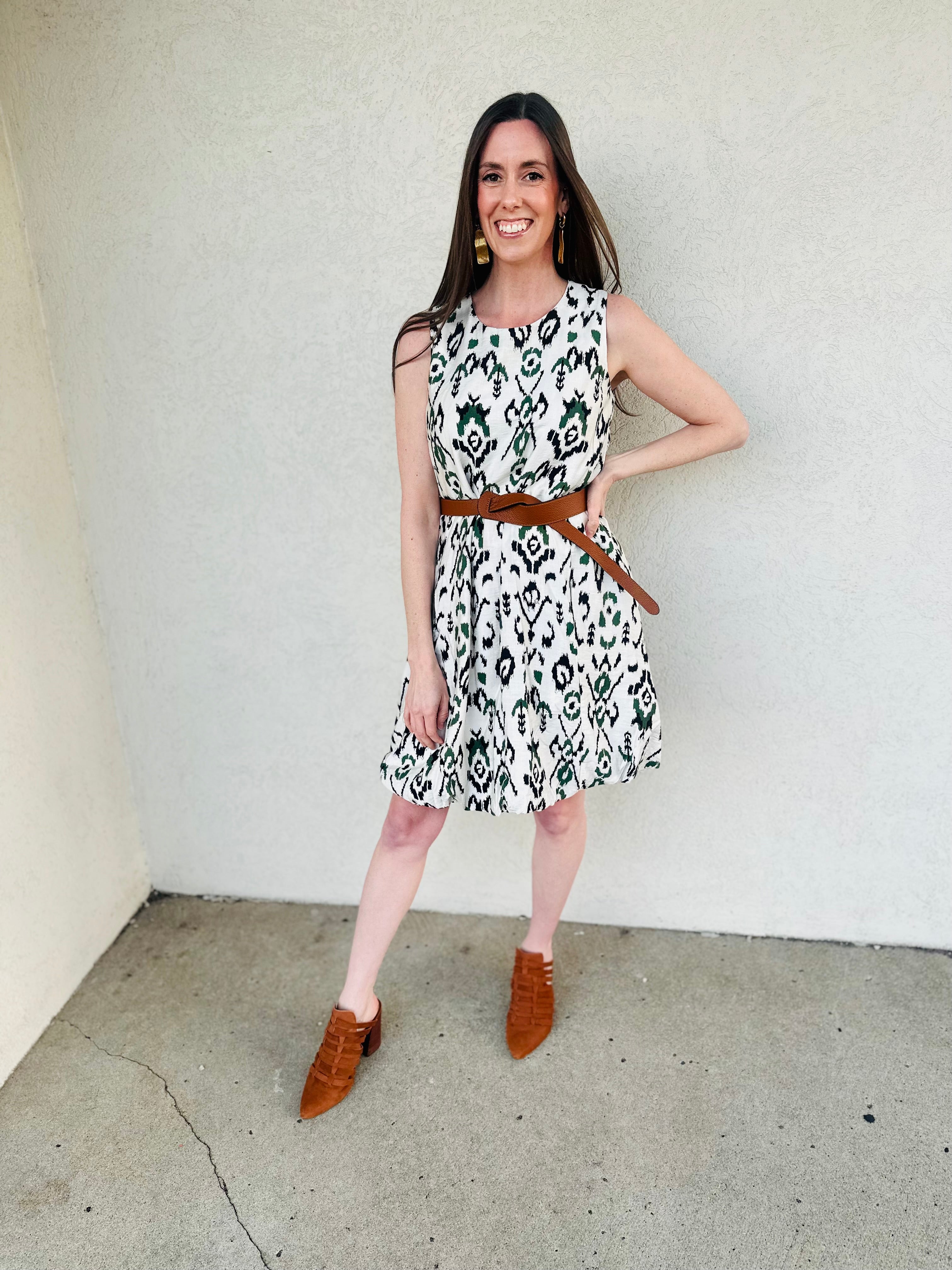 Green Print Bubble Hem Dress X-Small